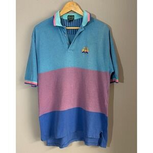 IZOD Men's Vintage Short Sleeve Polo Shirt Sz Medium Color Block Embroider Crest